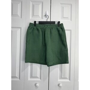 Negative Space Waffle Knit Shorts Men Small Olive Green Drawstring Sweat Wicking